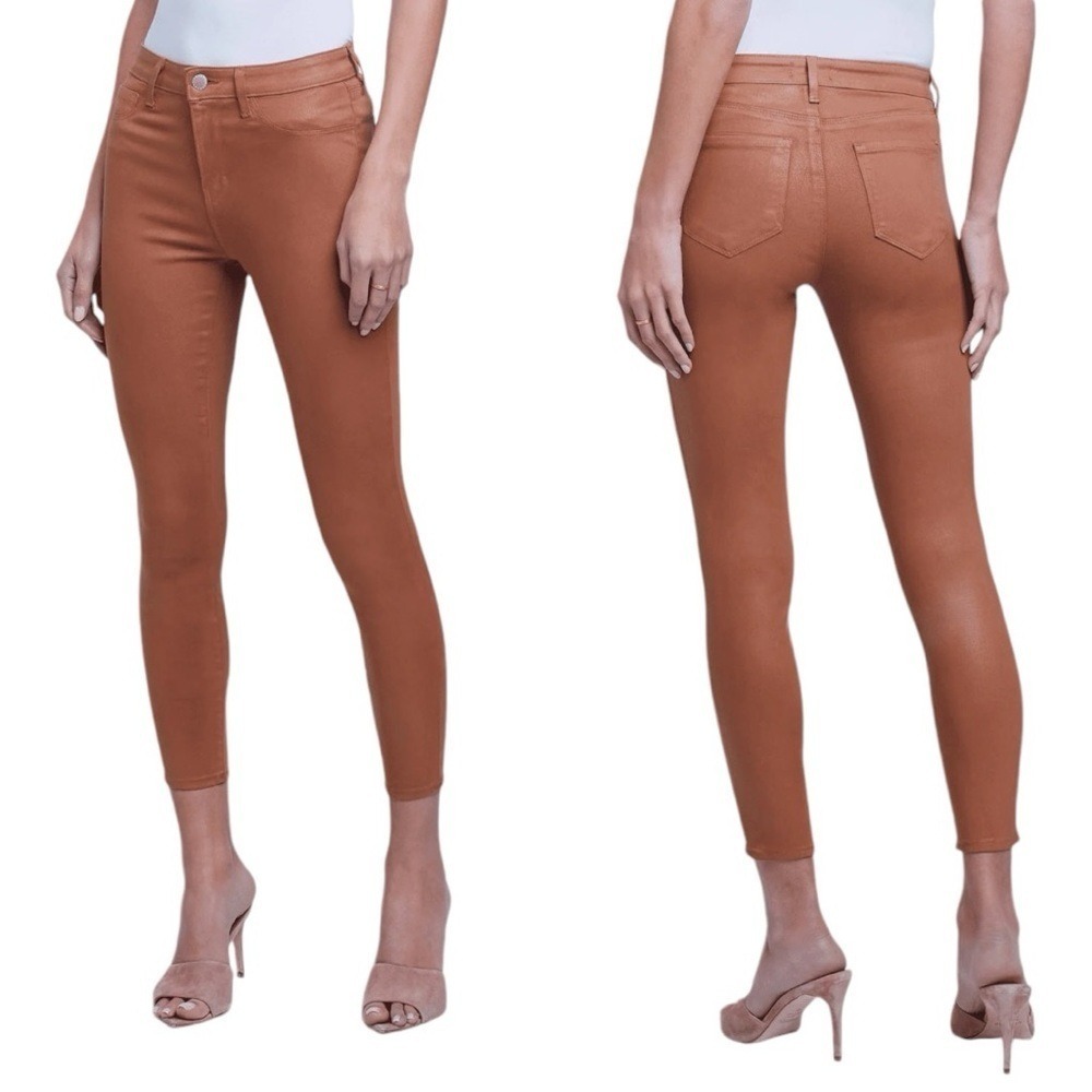 L'AGENCE Margot High Rise Skinny Jeans Brown Coated Leather Look‎ Size 24